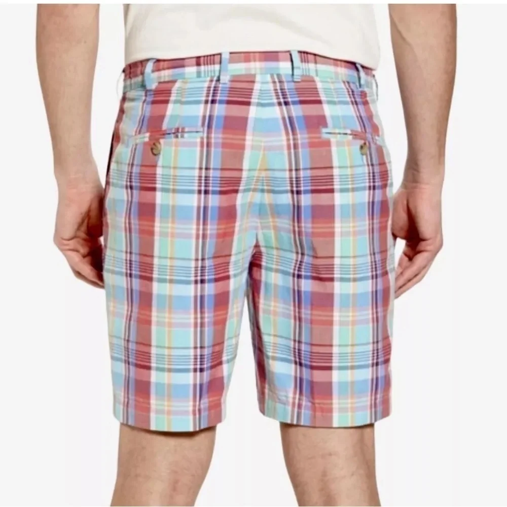 Peter Millar Seaside Collection Plaid Shorts Mens Size 36 Pink Blue Linen Blend